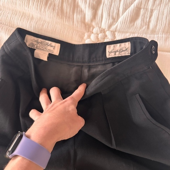 100% wool designer pants black pleated pockets m/l high-rise lined ankle pant - Picture 9 of 13